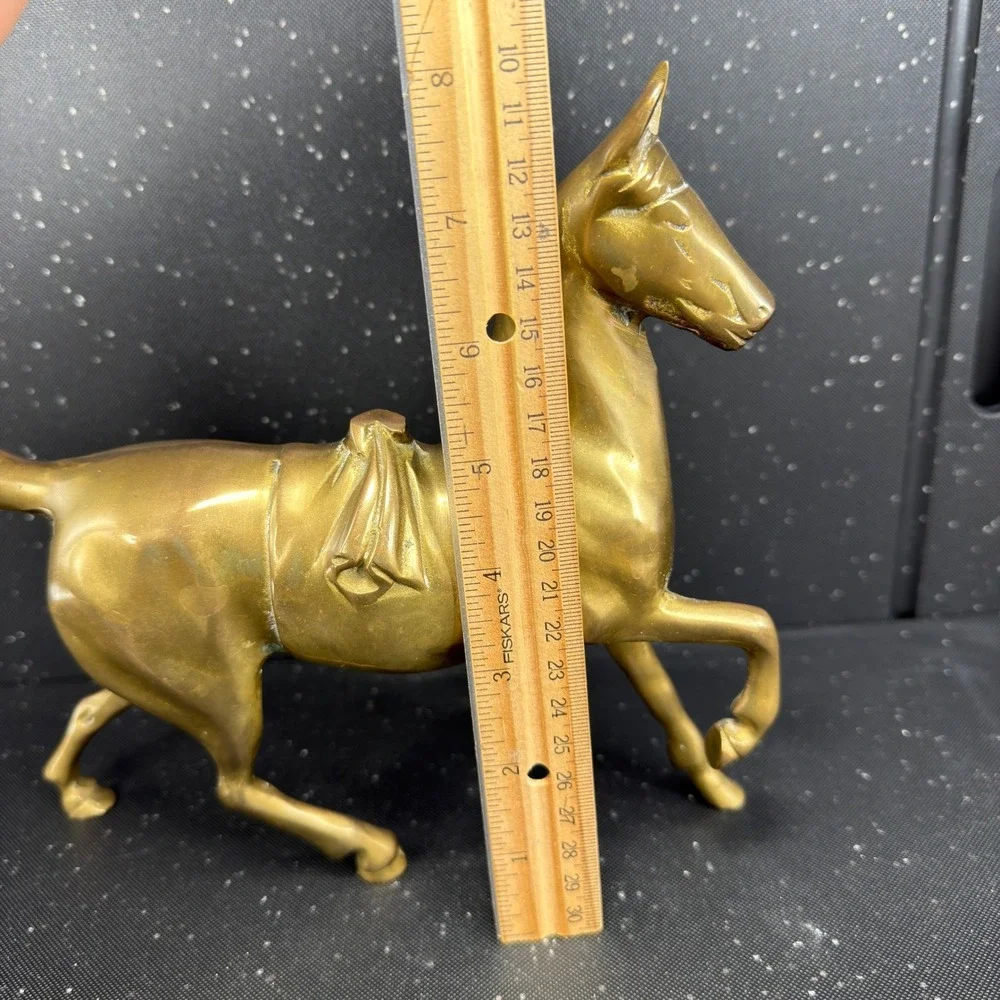 Vintage Brass Trotting Horse Figurine Heavy Equestrian Decor 10.5 Inch Figure